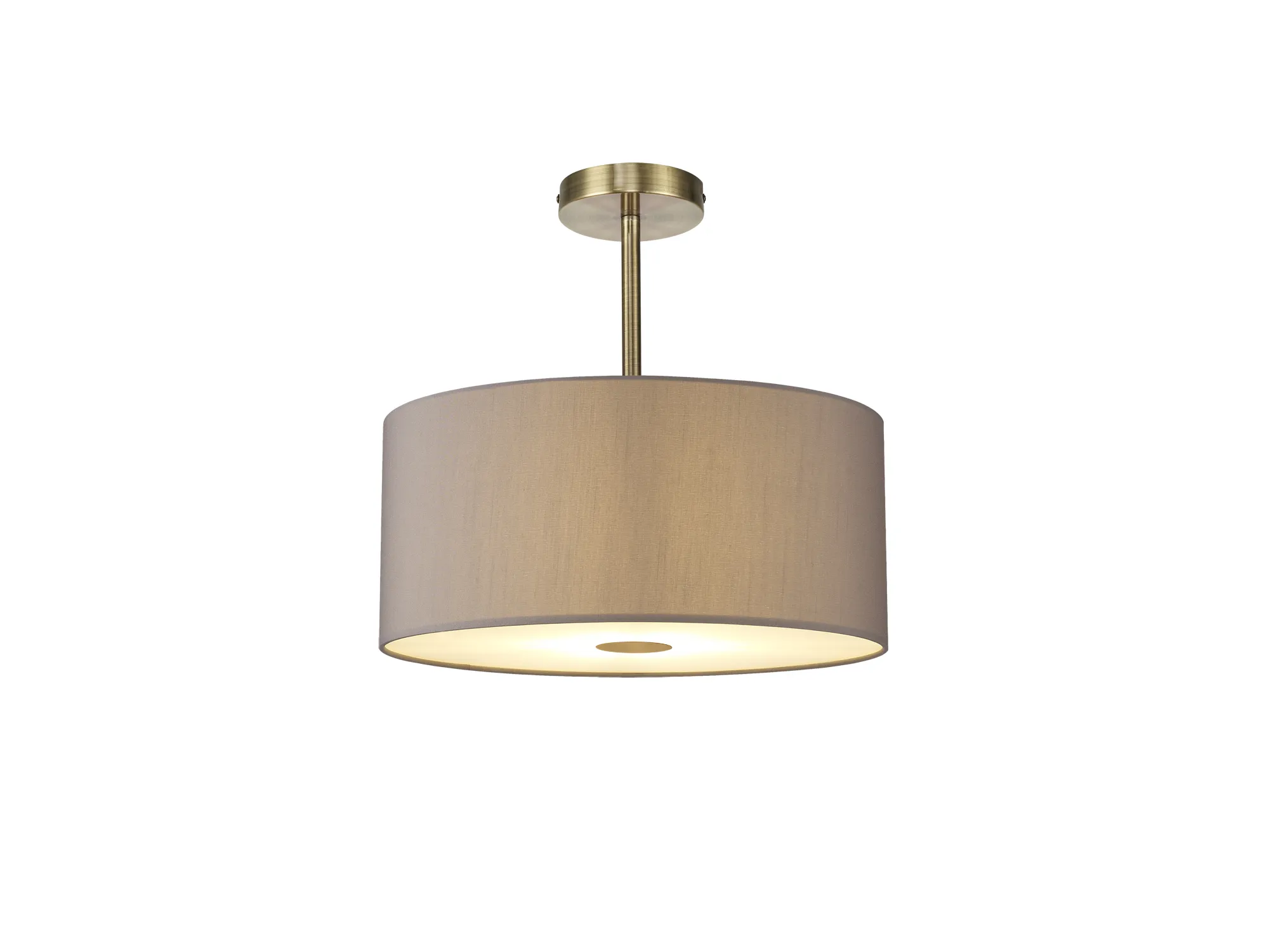 DK0182  Baymont 40cm Semi Flush 1 Light Antique Brass; Grey; Frosted Diffuser